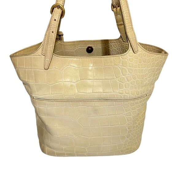 Furla Leather Crocodile Embossed Cream Shoulder Bag Tote - Picture 10 of 11